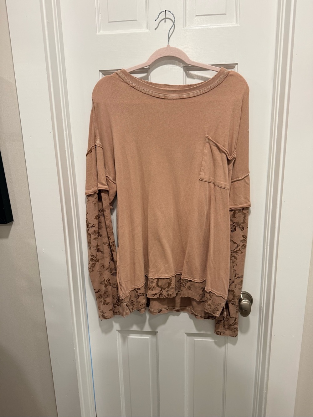 Free People Layered Dusty Tan Long-Sleeve Tee